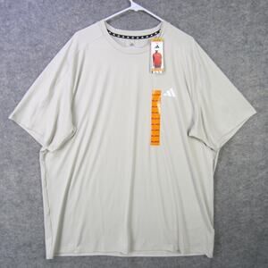 Adidas Shirt Mens 2XL Beige Athletic Performance Short Sleeve Crewneck Logo